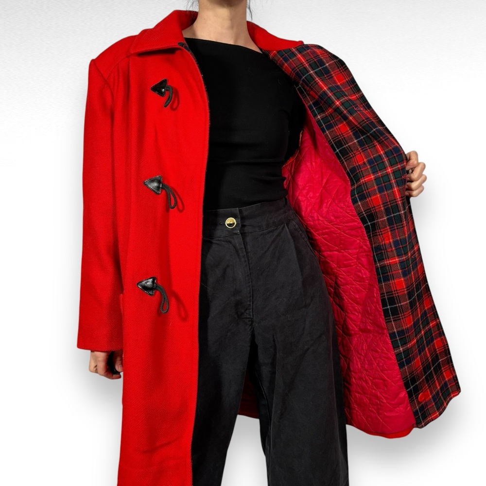 Vintage Pendleton Wool Duffle Jacket Coat Sz Medium Red Winter Plaid Preppy Twee - Picture 2 of 15